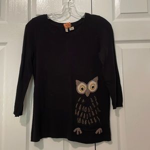 Anthropologie Black Owl Quarter Sleeve Sweater